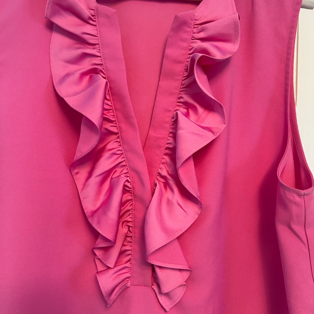 J. Crew Vibrant Pink Ruffle Blouse - Picture 3 of 6